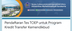 Read more about the article Pendaftaran Tes TOEP untuk Program Kredit Transfer Kemendikbud